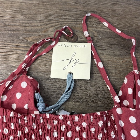Dress Forum Womens Rust/White Polka Dot Spaghetti Strap Peek a Boo Front Dress S - Picture 9 of 10